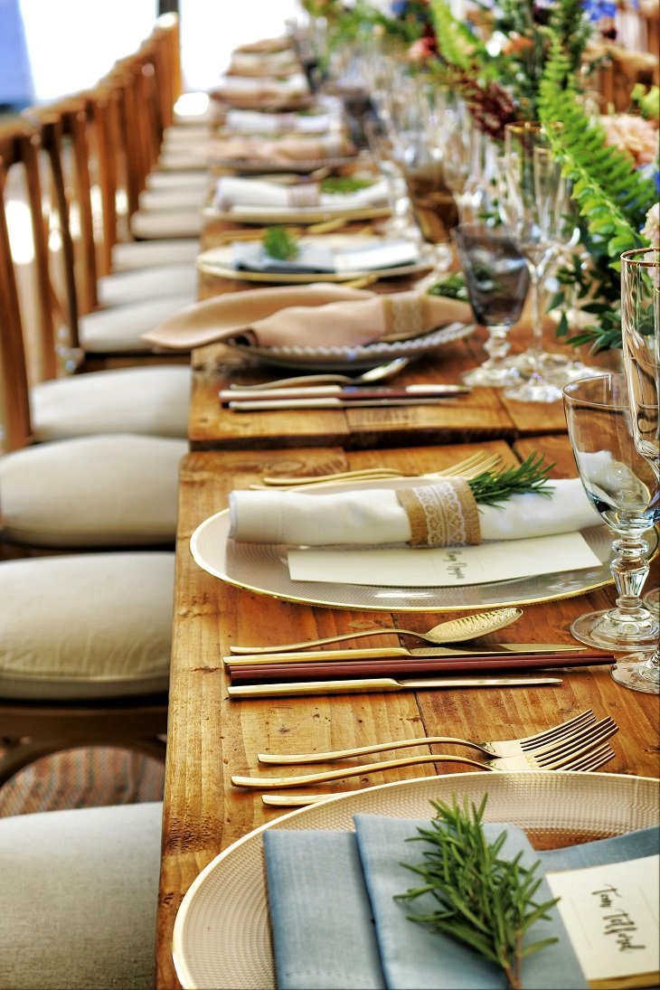 A long table set for a special catered celebration